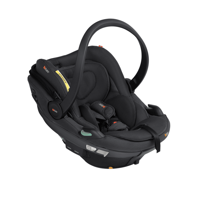 Black baby car seat on a transparent background