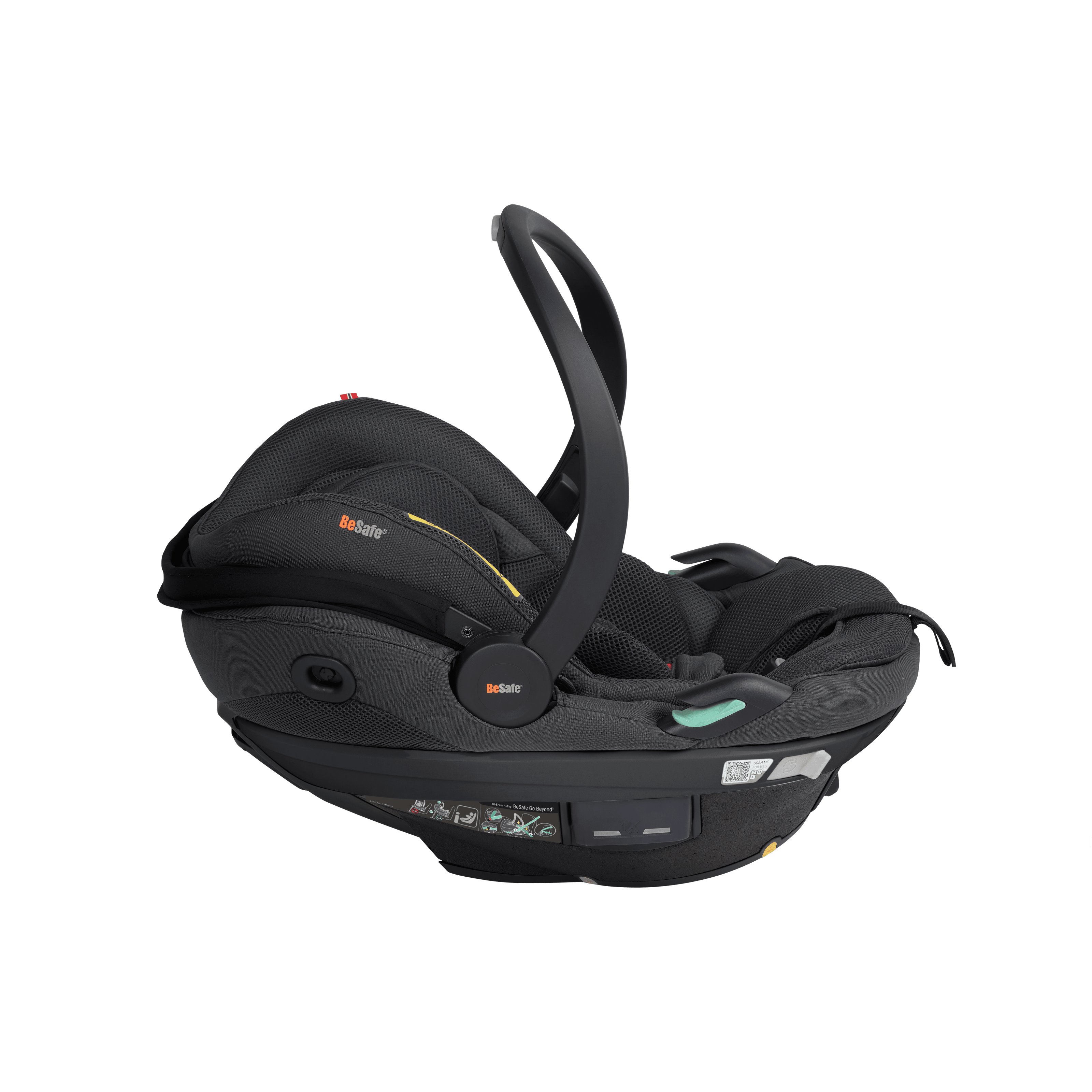 Black baby car seat on a transparent background