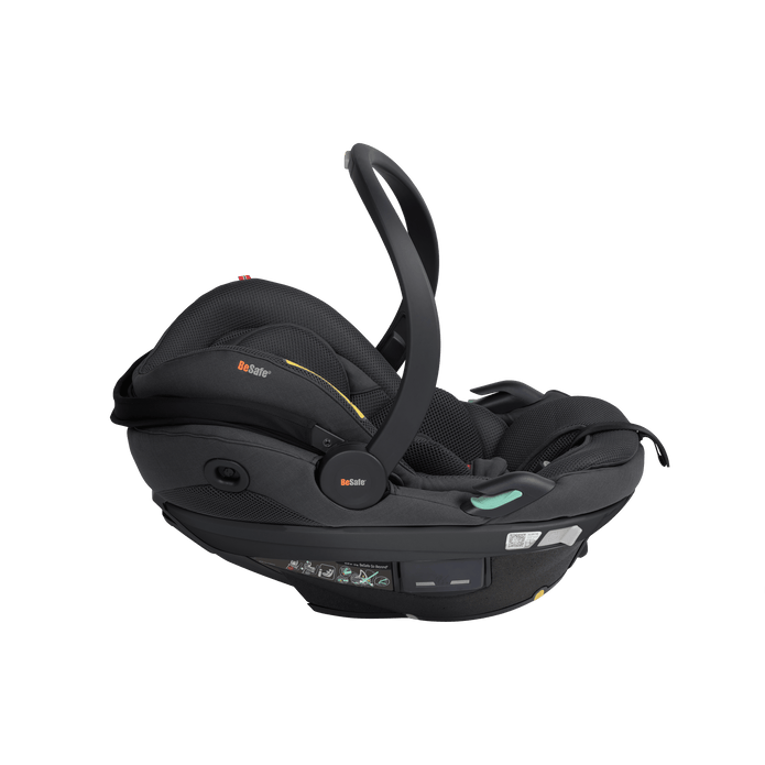 Black baby car seat on a transparent background