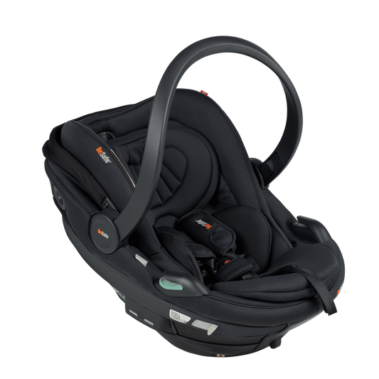 Black baby car seat on a transparent background