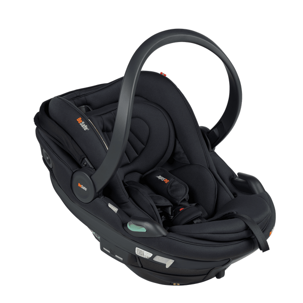 Black baby car seat on a transparent background