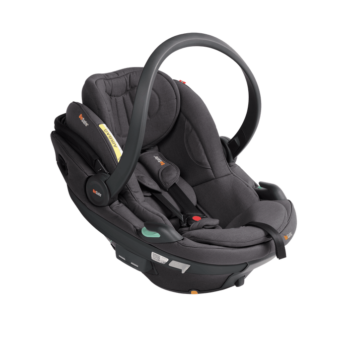 Black baby car seat on a transparent background