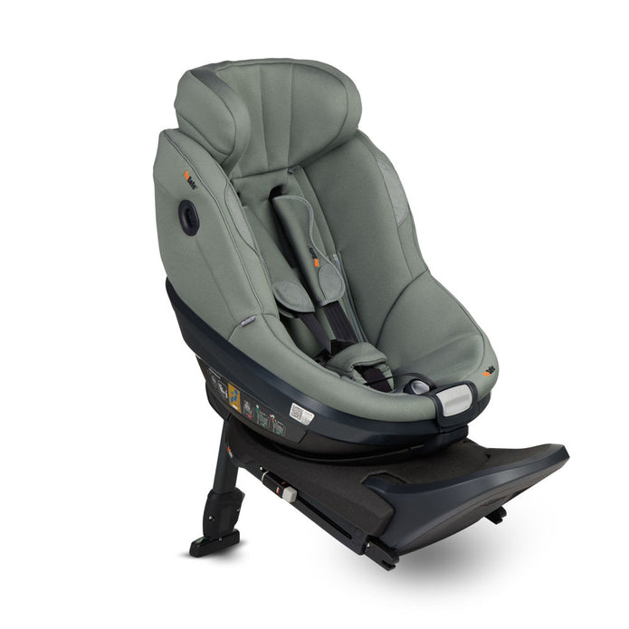 BeSafe Beyond2 toddler car seat attached to BeSafe Beyond ISOFIX base in Meadow Green SoftBreeze in extended position, available from Parent Studio