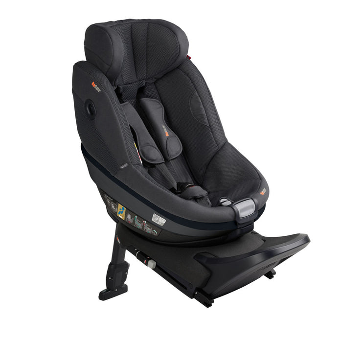 BeSafe Beyond2 toddler car seat attached to BeSafe Beyond ISOFIX base in Anrthracite Mesh in extended position, available from Parent Studio