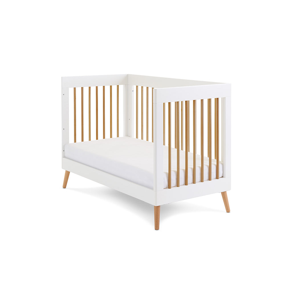 Maya Mini Scandi Cot Bed White with Natural