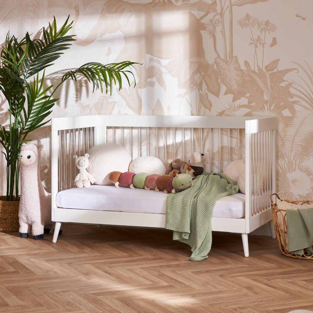 Maya Scandi Cot Bed, White with Acrylic
