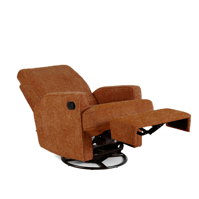 Obaby Madison Glider Recliner Chair in Chenille Marmalade warm tone shown in recline - Available from Parent Studio