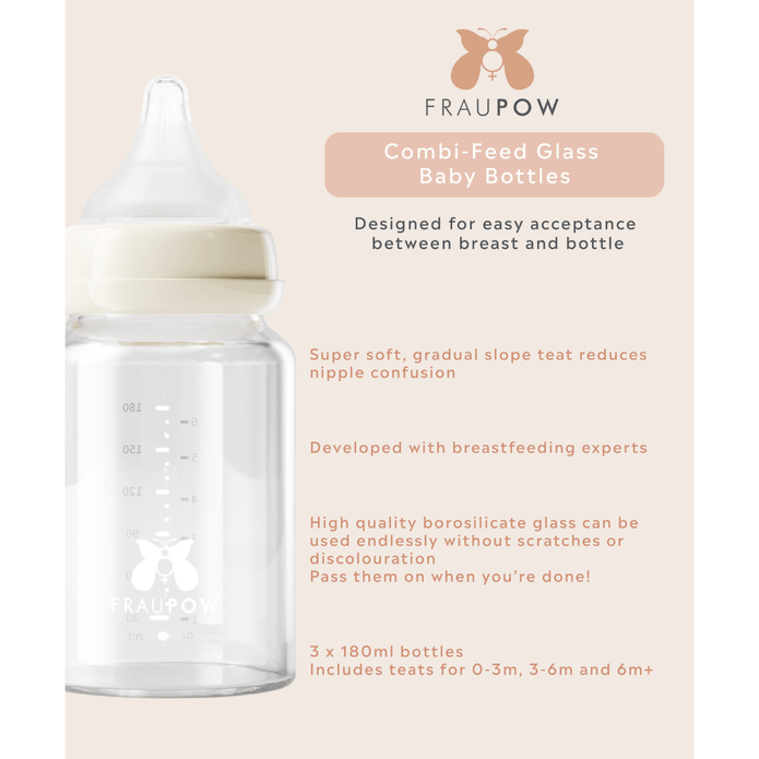Fraupow Combi-Feed Glass Baby Bottles | Pack of 3