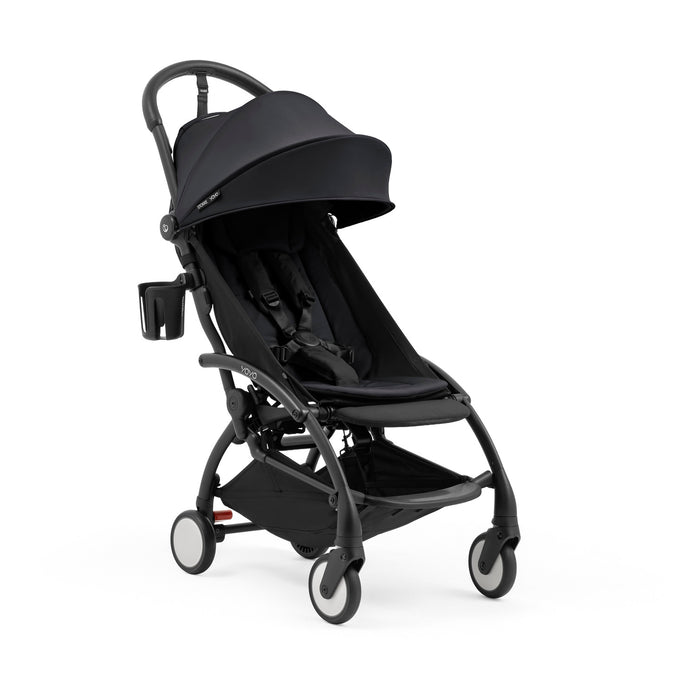 Stokke YOYO cup holder mounted on Black Yoyo5 - Available from Parent Studio