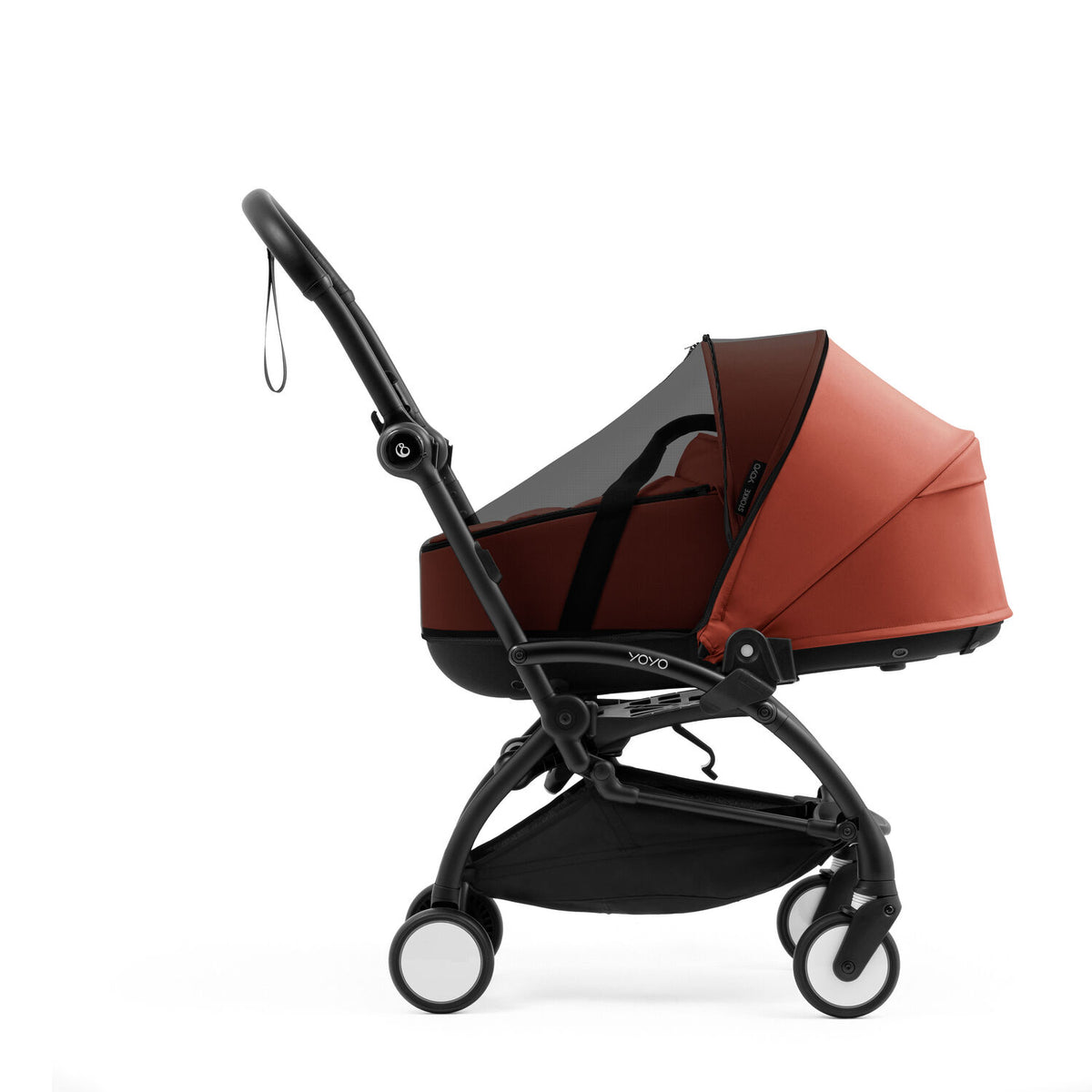 Stokke YOYO Bassinet Mesh Cover fitted tightly over a Berry Yoyo5 bassinet - Available from Parent Studio