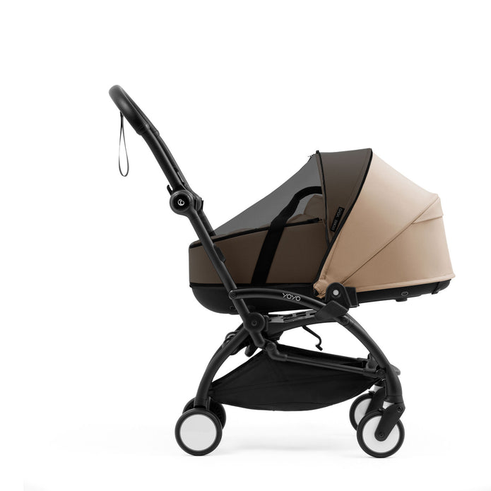 Stokke YOYO Bassinet Mesh Cover fitted tightly over a Taupe Yoyo5 bassinet - Available from Parent Studio