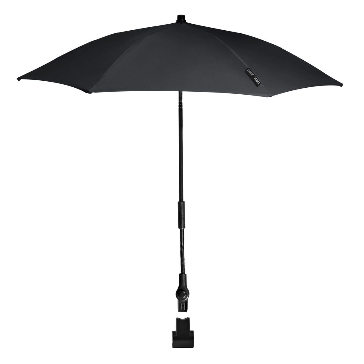Black YOYO stroller parasol and attachment clip with UPF 50+ sun protection - available at Parent Studio.