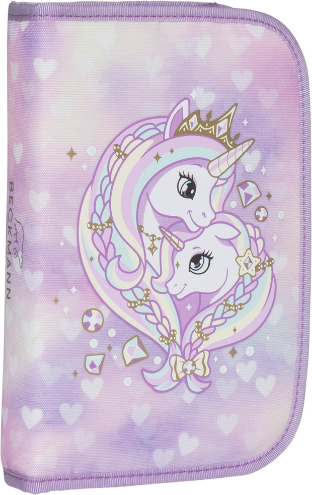 Single section pencil case w/content, Unicorn Princess Purple
