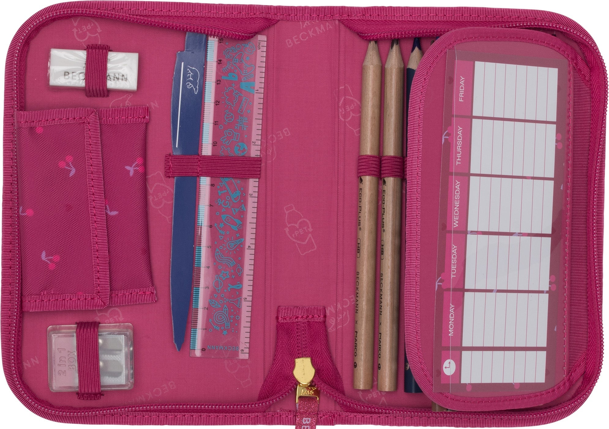 Single section pencil case w/content, Cherry
