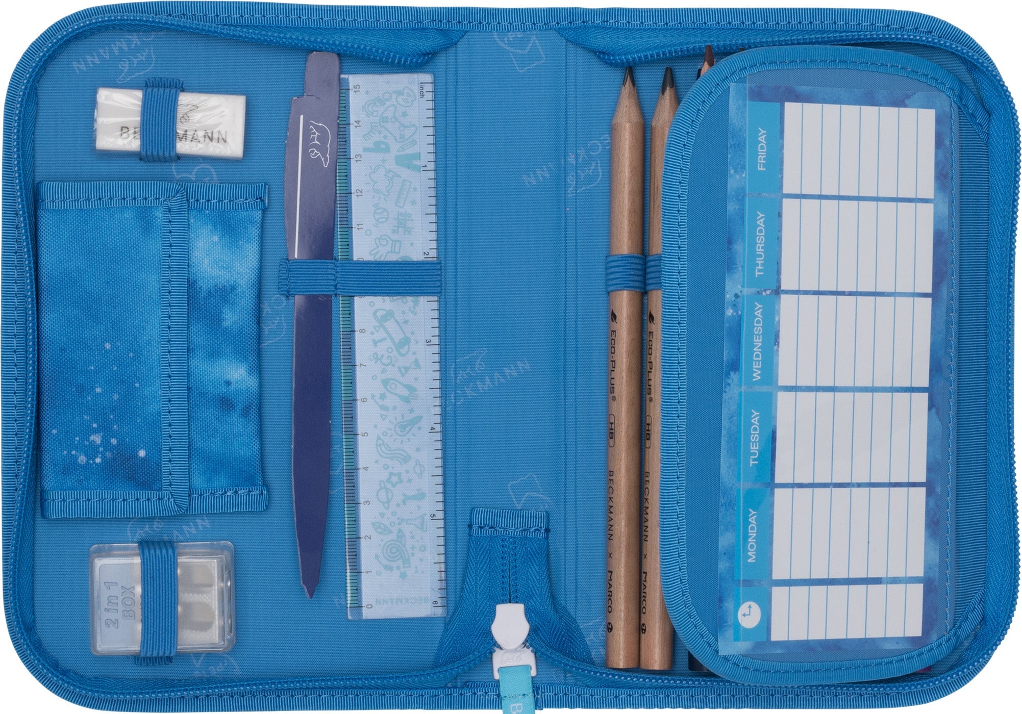 Single section pencil case w/content, Ocean