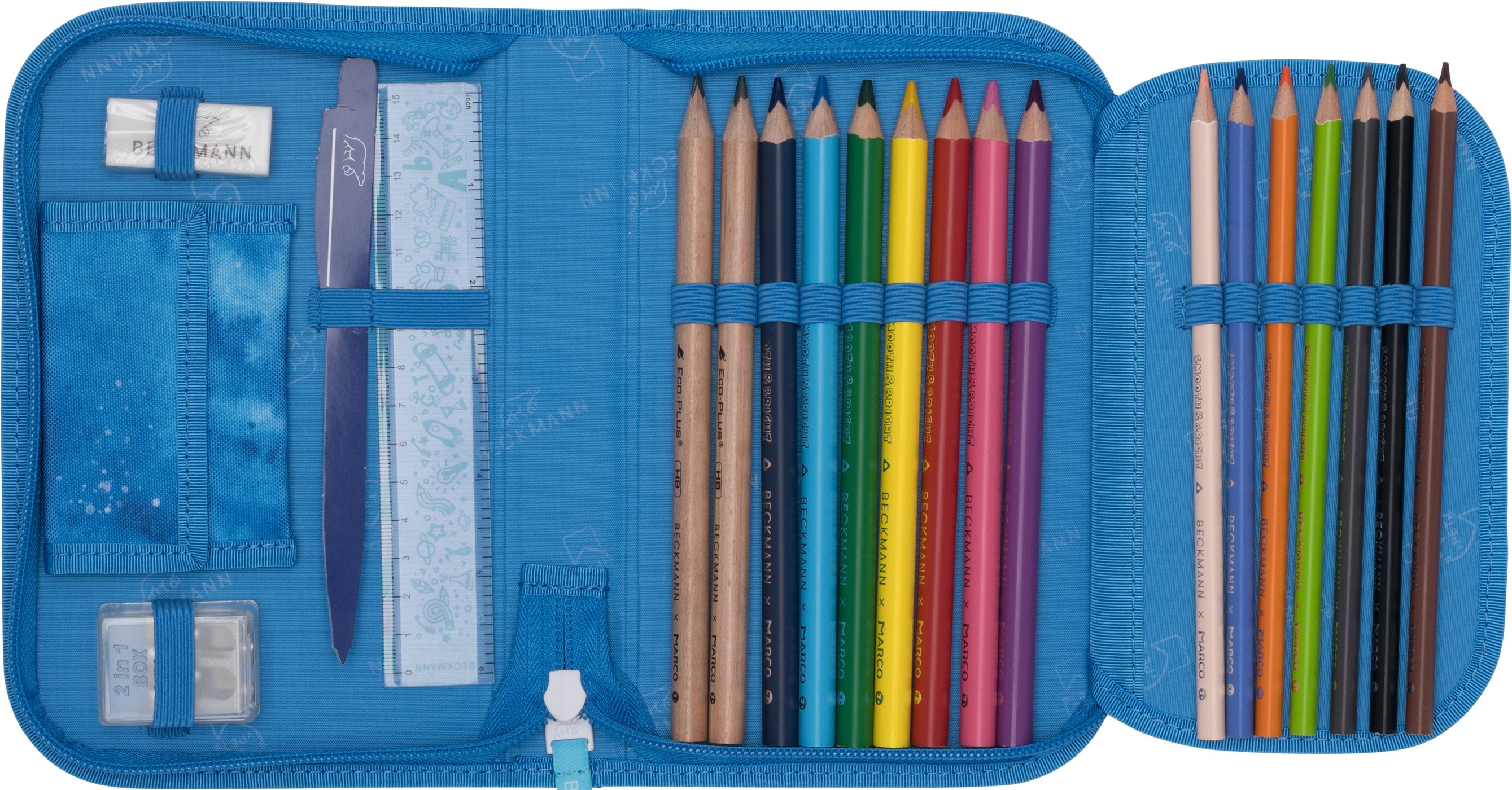 Single section pencil case w/content, Ocean