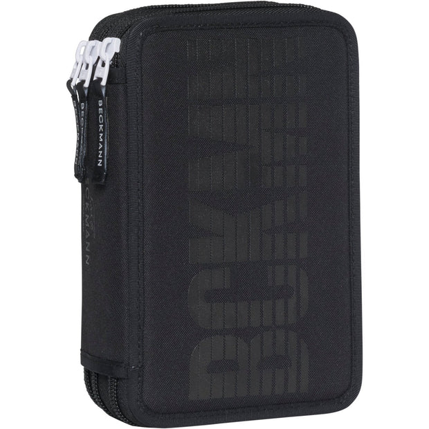 Three section pencil case w/content, Black