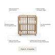 Stokke Nighti mini cot in Natural Beechwood with Stokke accessories including the mattress and wheels set for mobility with features explained — Available from Parent Studio