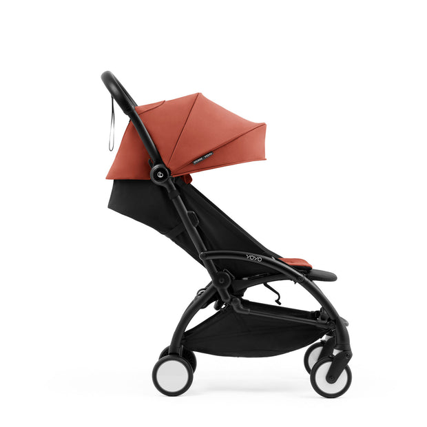 Stokke YOYO5 stroller seat pack in Berry attached to Yoyo5 stroller frame in recline position - Available at Parent Studio.