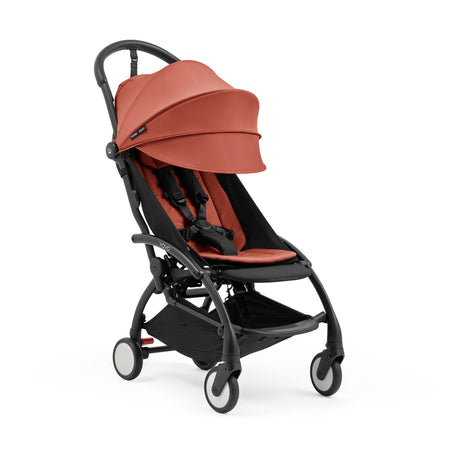 Angle view of Stokke YOYO5 stroller seat pack in Berry attached to Yoyo5 stroller frame - Available at Parent Studio.