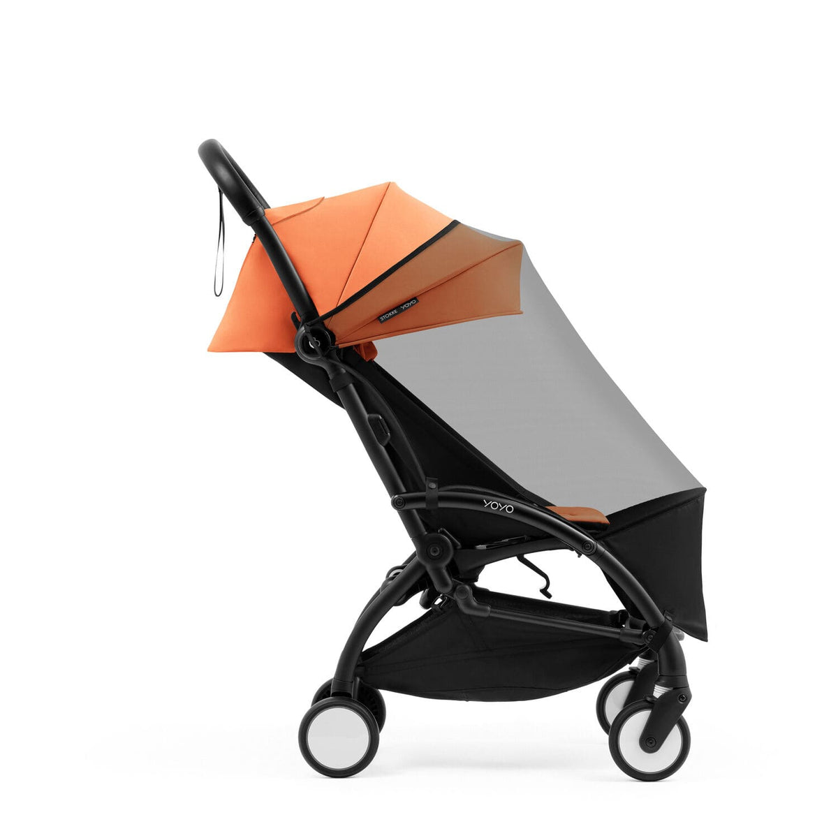 Stokke YOYO stroller in Peach fitted with fine mesh cover - Available from Parent Studio