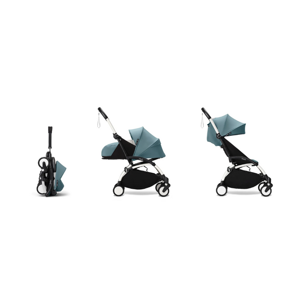 Stokke® YOYO³ stroller with newborn to toddler White/Aqua
