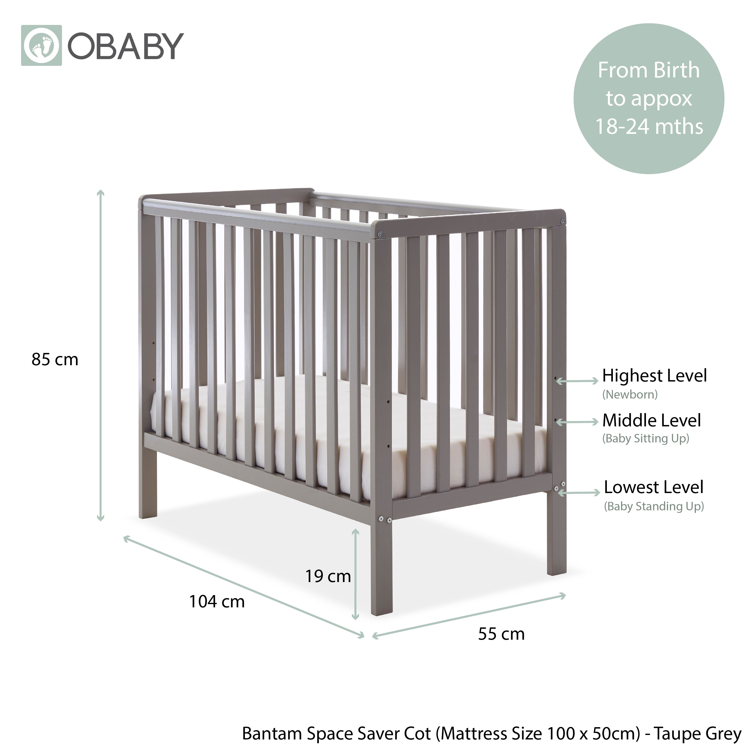 Obaby Bantam Space Saver Cot & Fibre Mattress