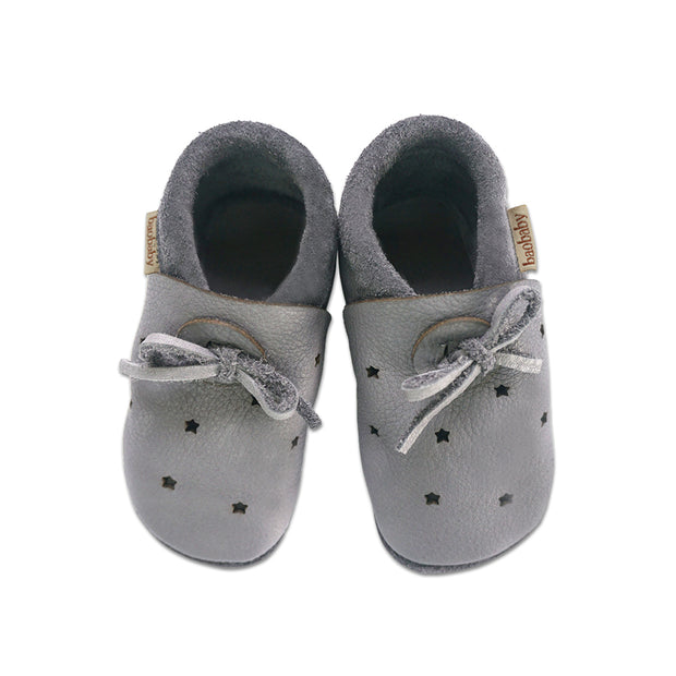 Baobaby Soft Sole Baby Shoes, Sandals, Stars Grey - Parent Studio