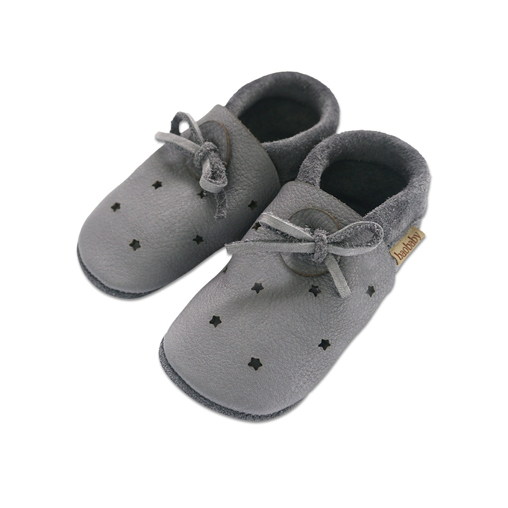 Baobaby Soft Sole Baby Shoes, Sandals, Stars Grey - Parent Studio