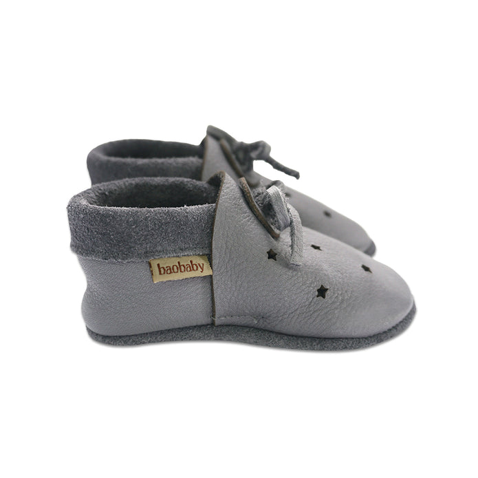 Baobaby Soft Sole Baby Shoes, Sandals, Stars Grey