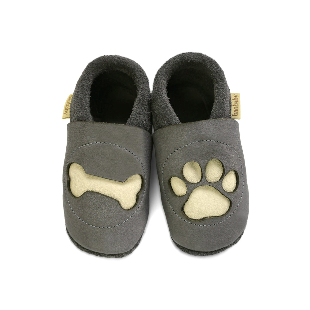 Baobaby Soft Sole Baby Shoes, Classics, Paw Grey
