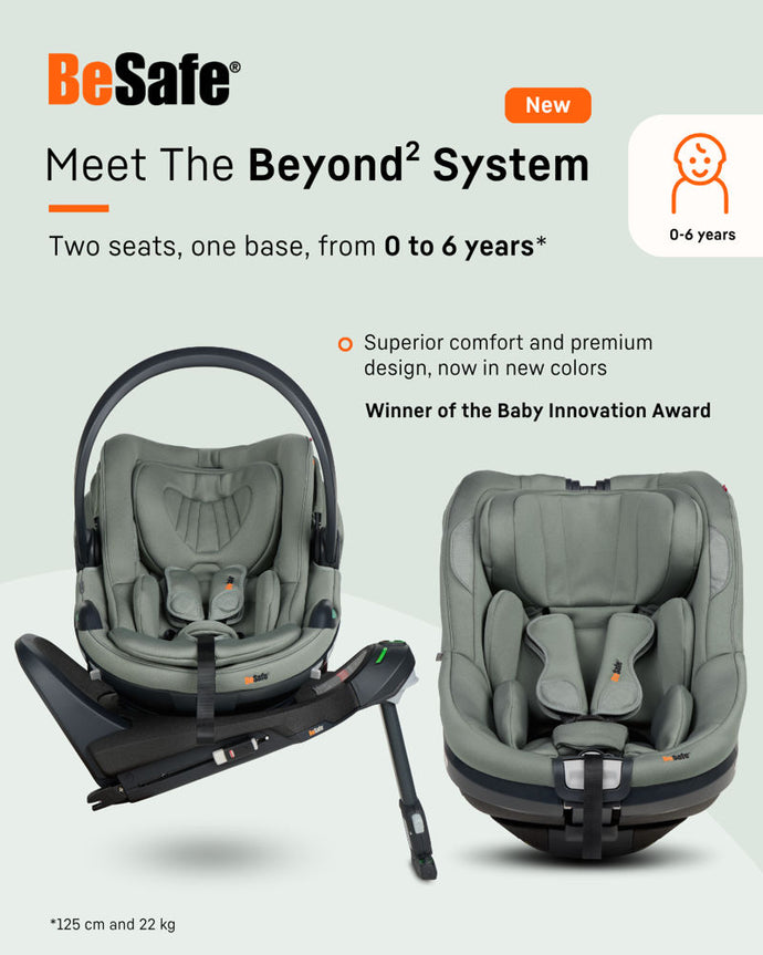 BeSafe Beyond2 System baby car seat with base on a light gray background