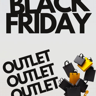 Black Friday sale advertisement with shopping carts and bags on a light gray background