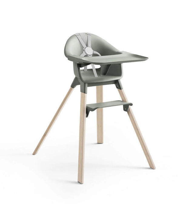 Gray high chair with wooden legs on a white background