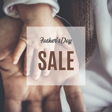 Close-up of a hand holding a child's hand with 'Father's Day Sale' text overlay.