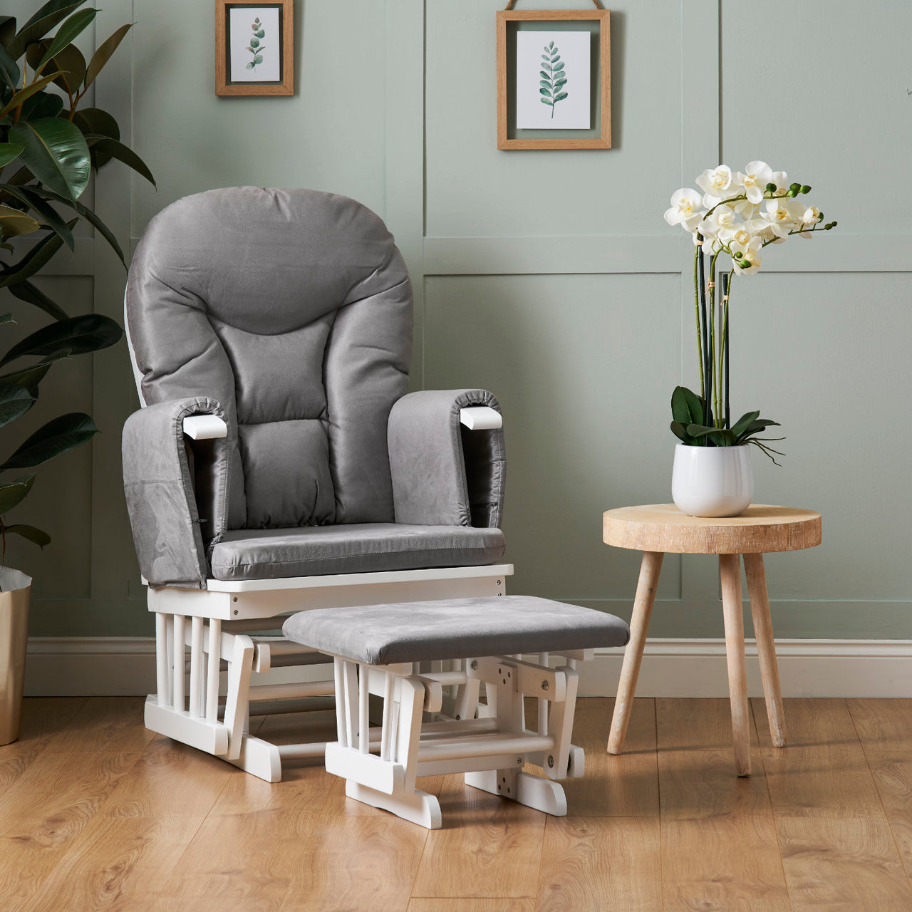 Reclining Glider Chair and Stool Grey