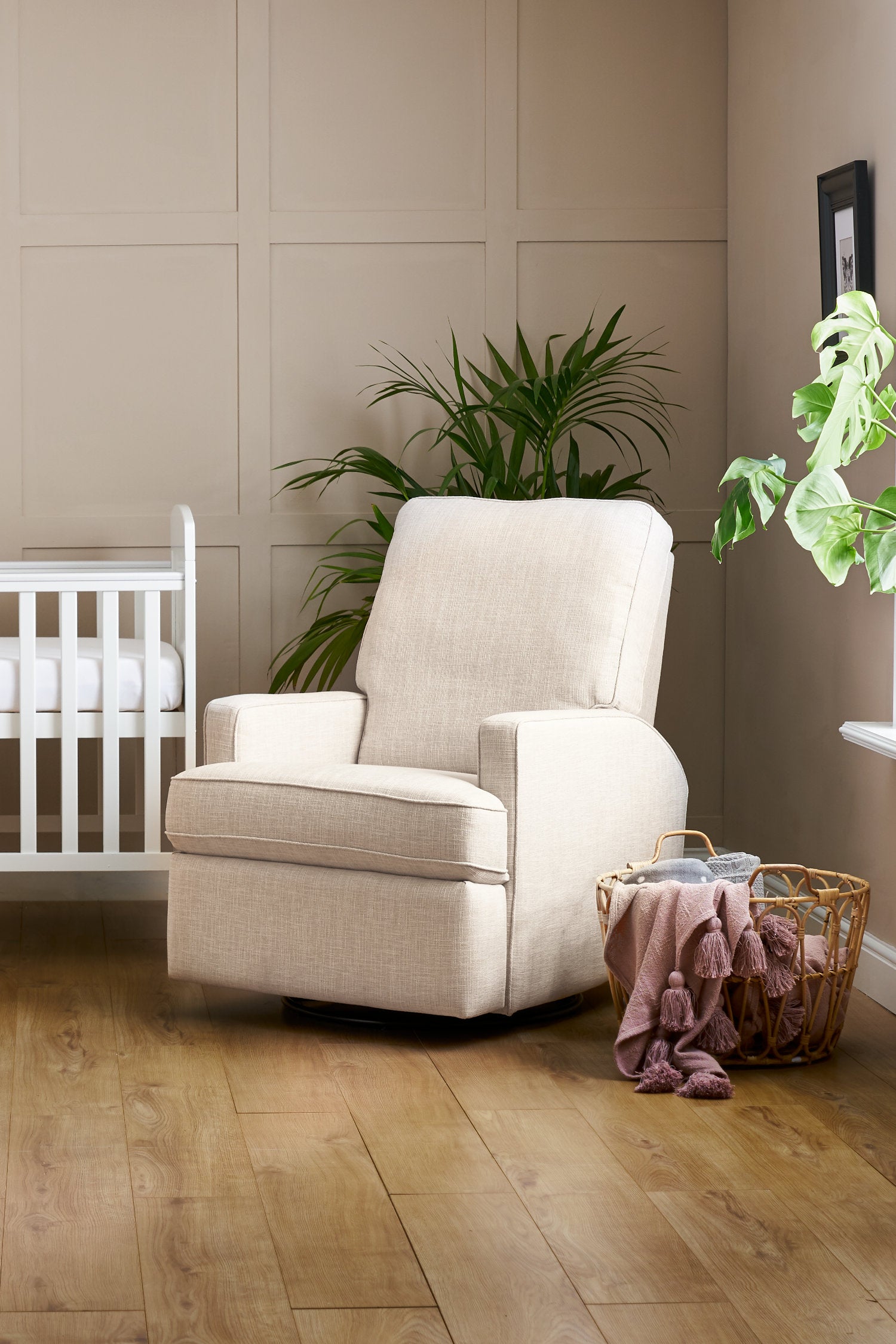 Obaby Madison Swivel Glider Recliner Chair Oatmeal