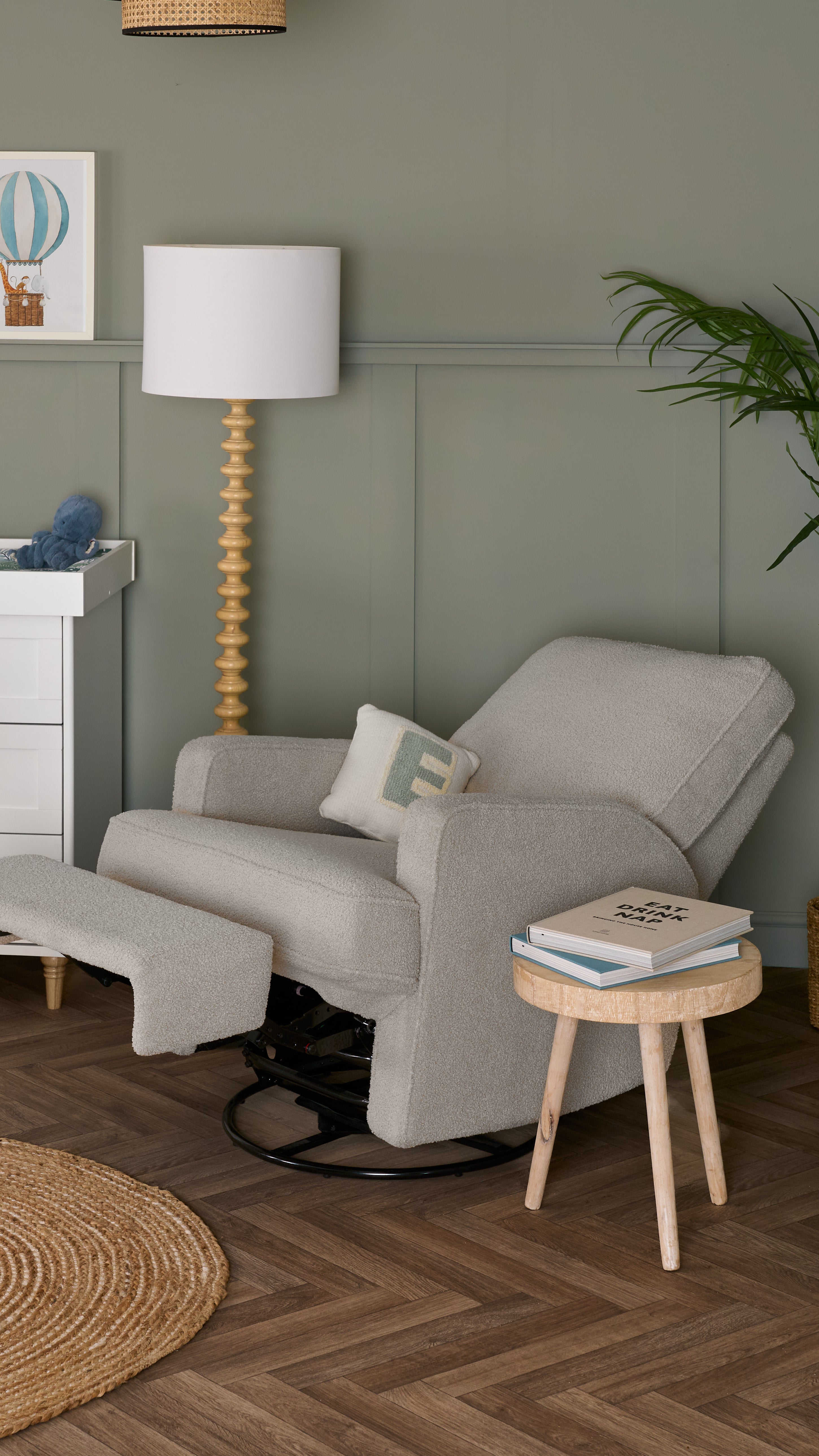 Obaby Madison Swivel Glider Recliner Chair - Teddy Fabric Truffle