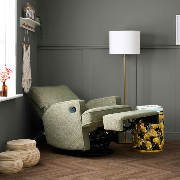 Obaby Madison Swivel Glider Recliner Chair - Teddy Fabric Olive