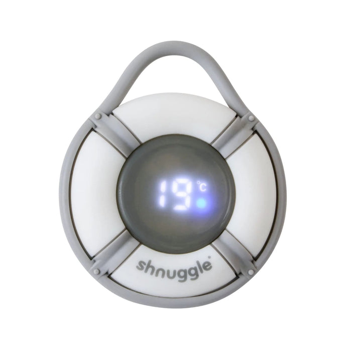Shnuggle Bobbin Buoy Digital Baby Bath Thermometer upright displaying temperature on digital screen — Available from Parent Studio.