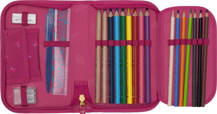 Single section pencil case w/content, Cherry