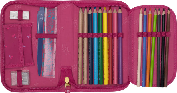 Single section pencil case w/content, Cherry