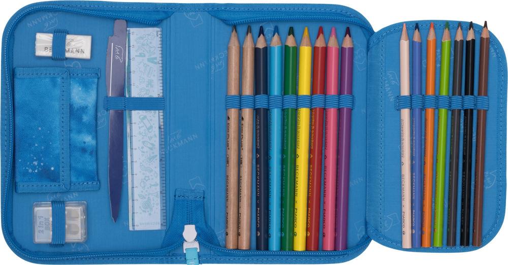 Single section pencil case w/content, Ocean