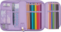 Single section pencil case w/content, Unicorn Princess Purple