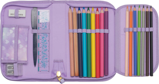 Single section pencil case w/content, Unicorn Princess Purple