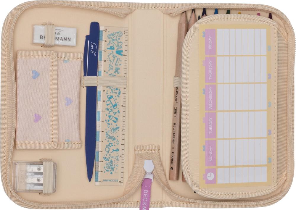 Single section pencil case w/content, Yellow Heart