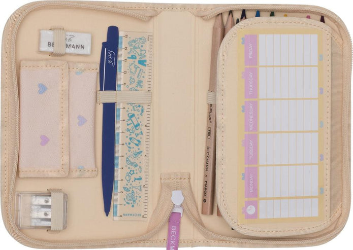 Single section pencil case w/content, Yellow Heart