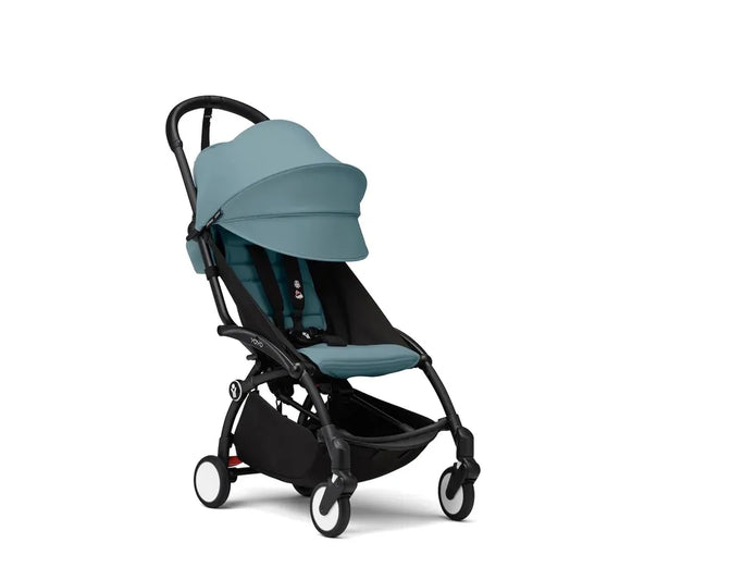 Stokke® YOYO³ Stroller - Compact Stroller Newborn Shell to Toddler Black/Aqua