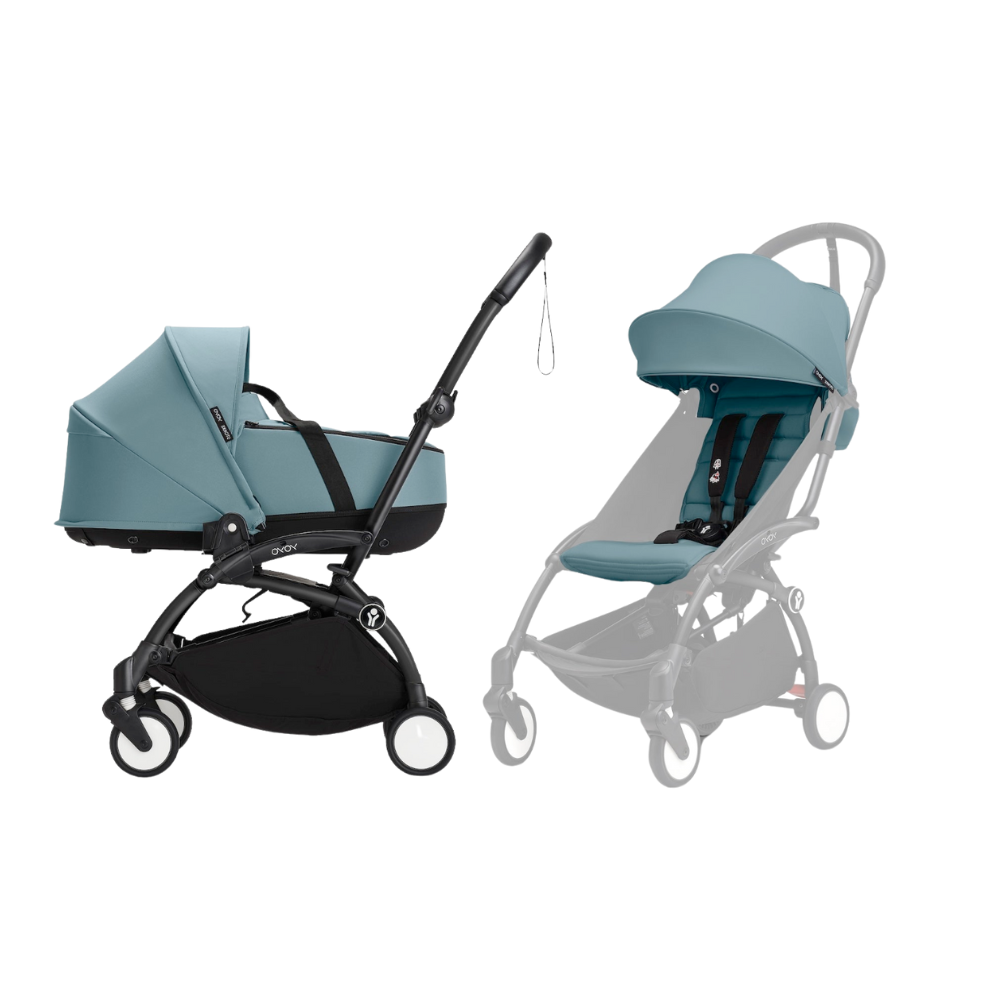 Stokke® YOYO³ Stroller - Compact Stroller Newborn Shell to Toddler Black/Aqua