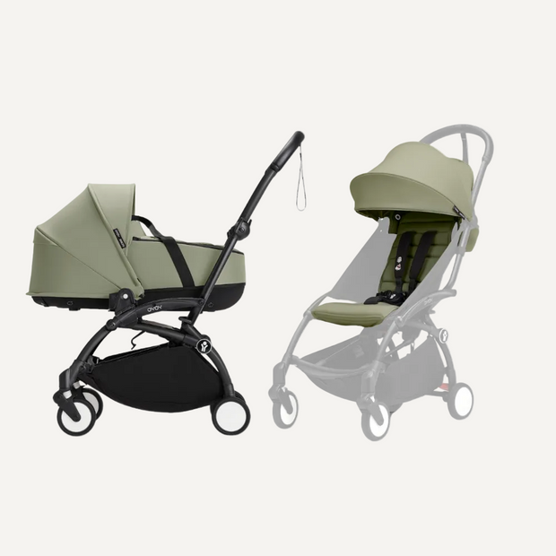 Stokke® YOYO³ Stroller - Compact Stroller Newborn Shell to Toddler Black/Olive